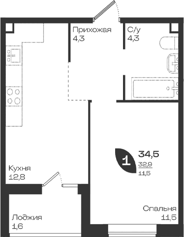 Продается 1-комн. квартира, 32.9 м²