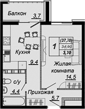 Продается 1-комн. квартира, 34 м²