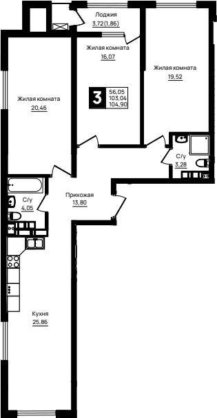 Продается 3-комн. квартира, 103.04 м²