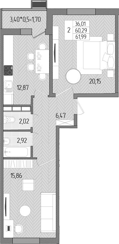 Продается 2-комн. квартира, 60.29 м²