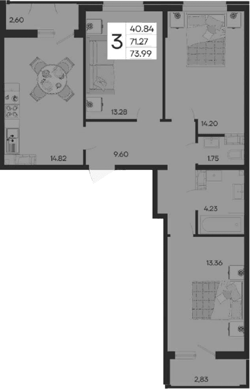 Продается 3-комн. квартира, 71.27 м²