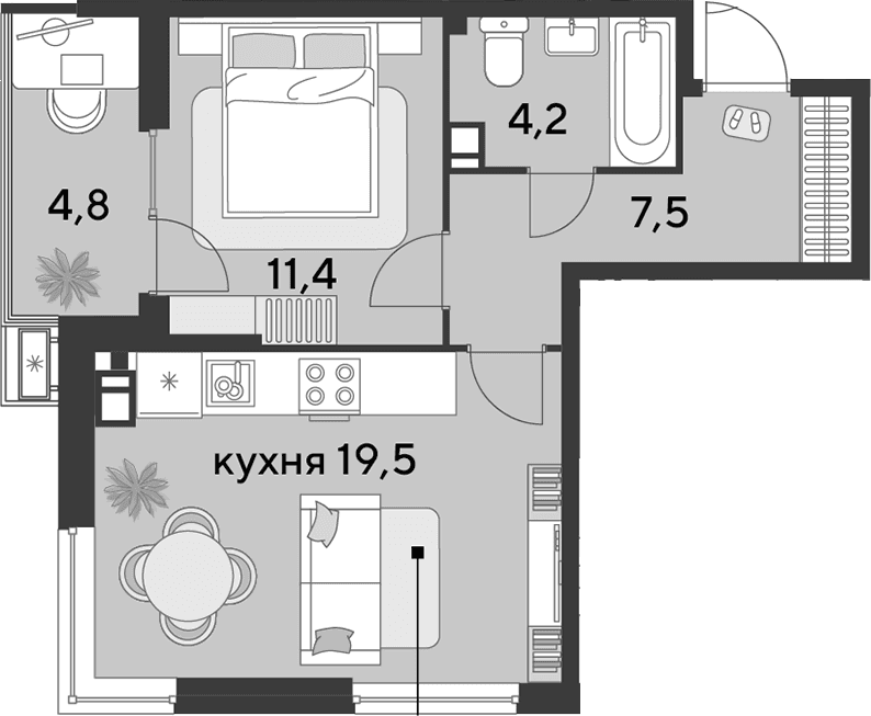 Продается 2-комн. квартира, 42.6 м²