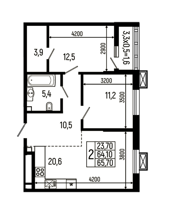 Продается 2-комн. квартира, 64.1 м²