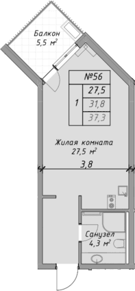Продается 1-комн. квартира, 31.8 м²