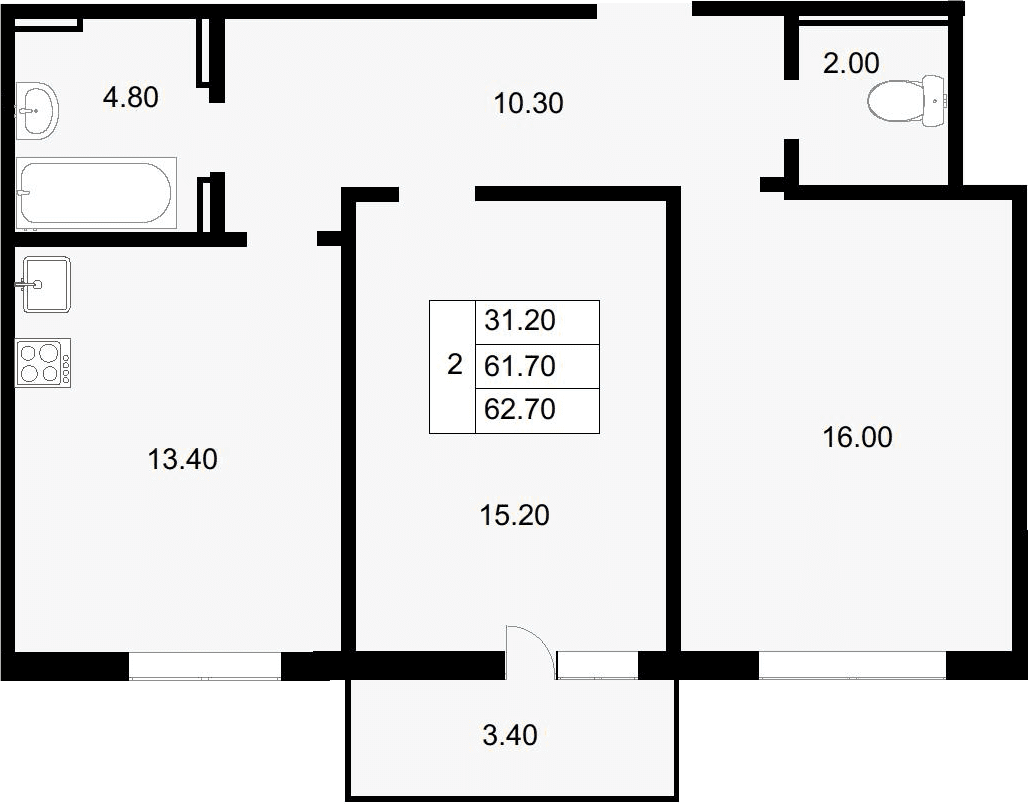 Продается 2-комн. квартира, 61.7 м²