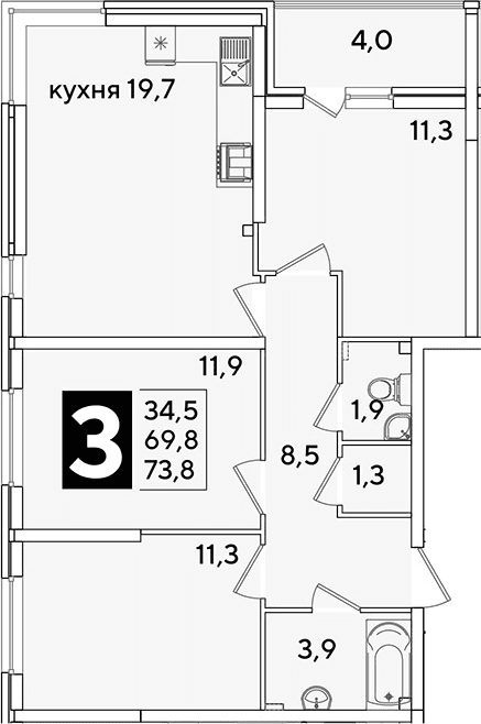 Продается 4-комн. квартира, 69.8 м²