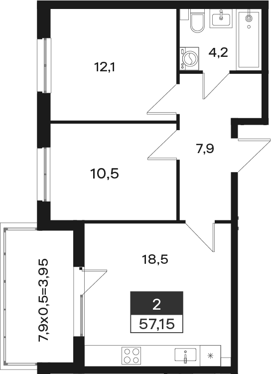 Продается 2-комн. квартира, 53.2 м²
