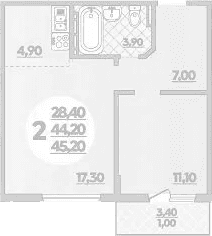 Продается 2-комн. квартира, 44.2 м²