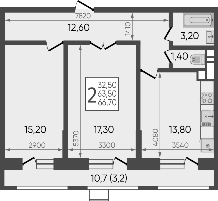 Продается 2-комн. квартира, 64.52 м²