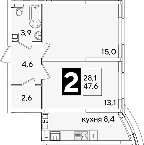 Продается 2-комн. квартира, 47.6 м²