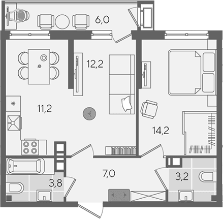 Продается 2-комн. квартира, 51.6 м²
