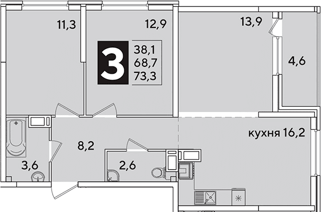 Продается 4-комн. квартира, 68.7 м²