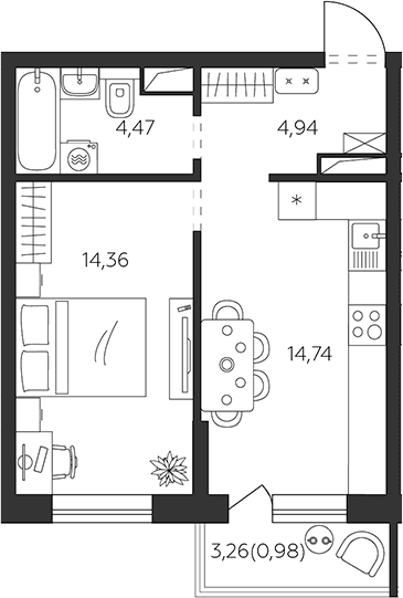 Продается 1-комн. квартира, 38.21 м²