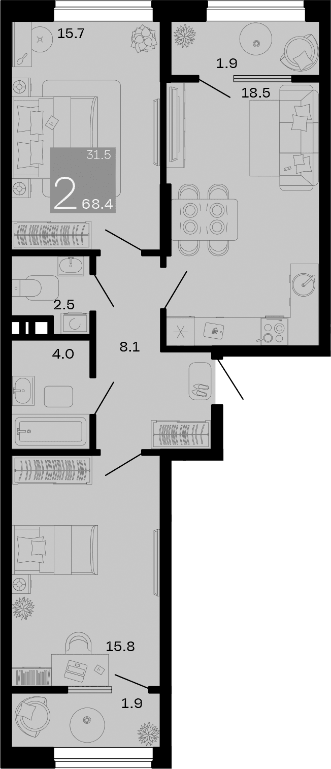 Продается 2-комн. квартира, 64.6 м²