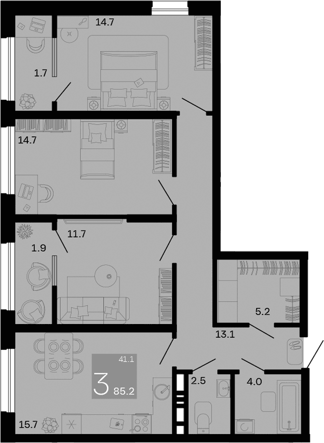 Продается 3-комн. квартира, 81.6 м²