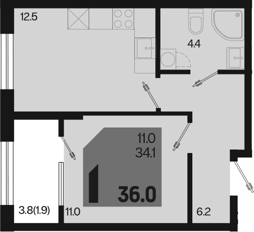 Продается 1-комн. квартира, 34.1 м²