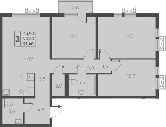 Продается 3-комн. квартира, 92.47 м²