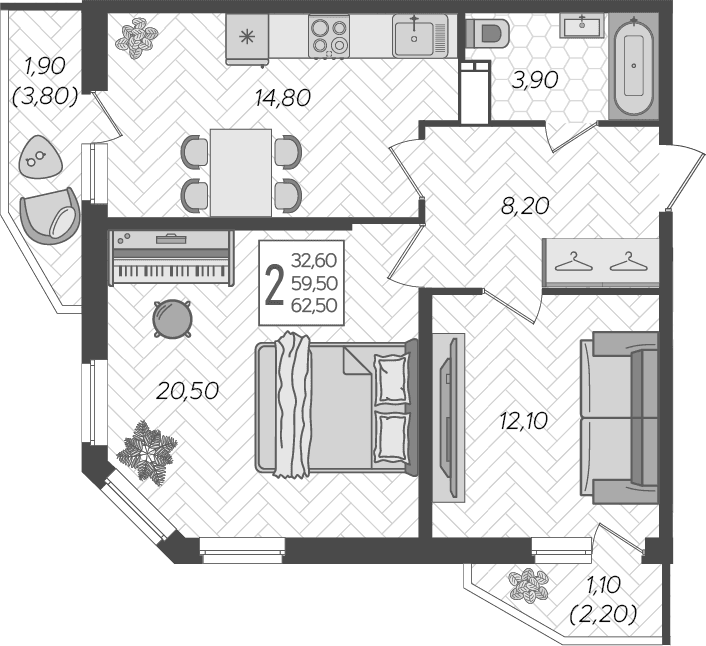 Продается 2-комн. квартира, 59.5 м²