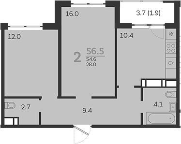 Продается 2-комн. квартира, 53.4 м²