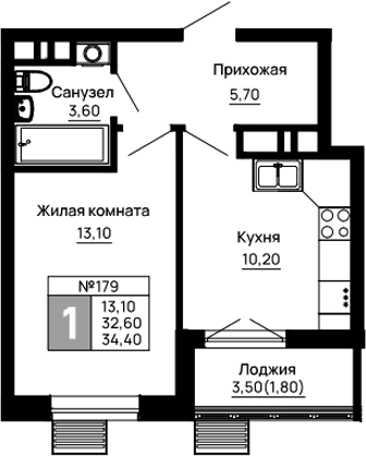 Продается 1-комн. квартира, 32.6 м²
