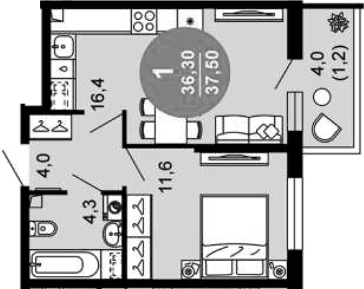 Продается 2-комн. квартира, 36.3 м²