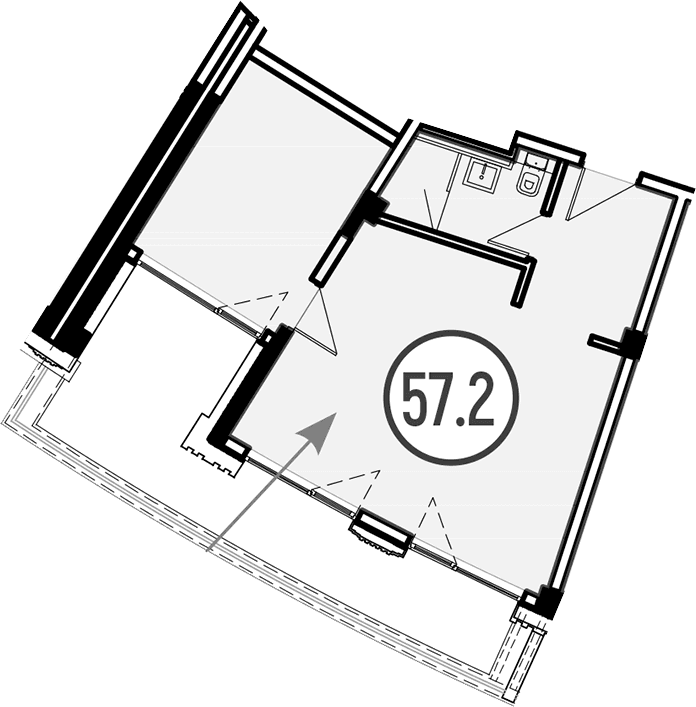 Продается 1-комн. квартира, 57.2 м²