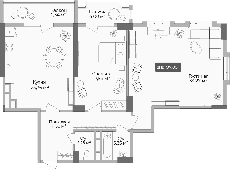 Продается 2-комн. квартира, 93.95 м²