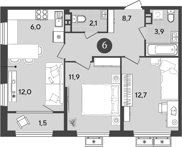Продается 3-комн. квартира, 57.3 м²