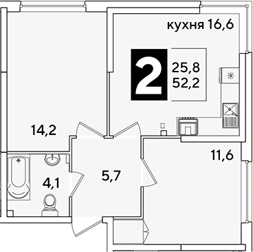 Продается 3-комн. квартира, 52.2 м²