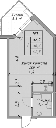 Продается 1-комн. квартира, 36.3 м²