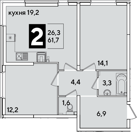 Продается 3-комн. квартира, 61.7 м²