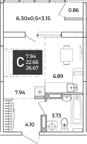 Продается 1-комн. квартира, 22.66 м²