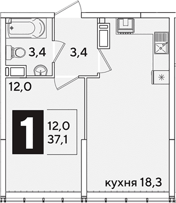 Продается 2-комн. квартира, 37.1 м²