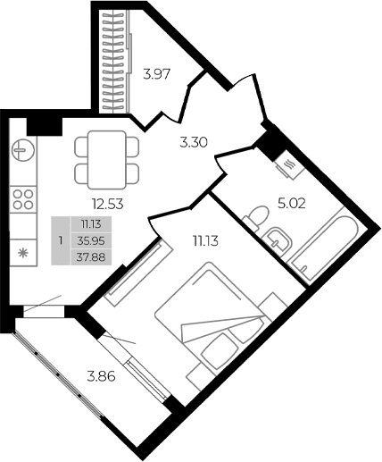 Продается 1-комн. квартира, 35.95 м²