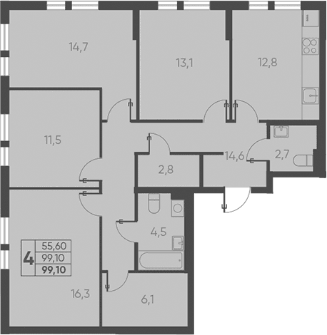 Продается 4-комн. квартира, 99.1 м²