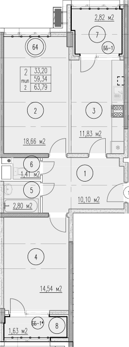 Продается 2-комн. квартира, 59.34 м²