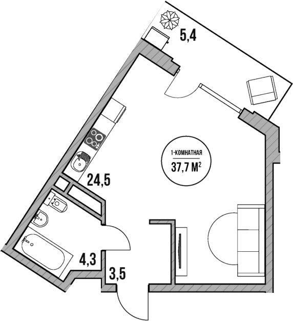 Продается 1-комн. квартира, 32.3 м²