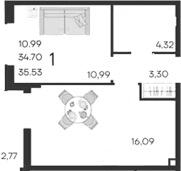Продается 1-комн. квартира, 34.7 м²