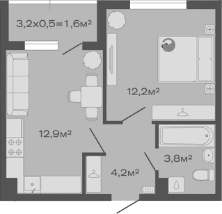 Продается 1-комн. квартира, 33.1 м²