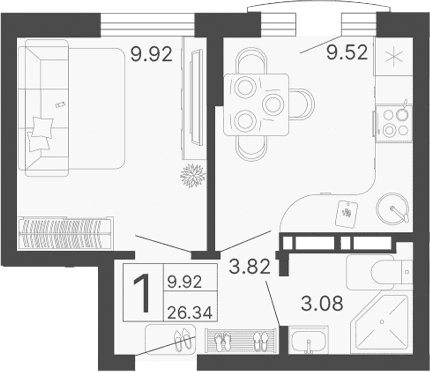 Продается 1-комн. квартира, 26.34 м²