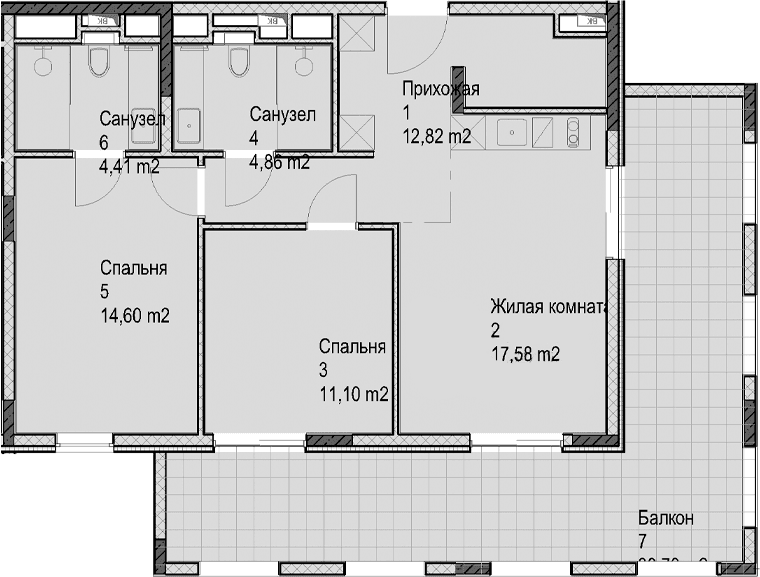 Продается 2-комн. квартира, 65.4 м²