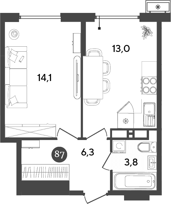 Продается 1-комн. квартира, 37.2 м²