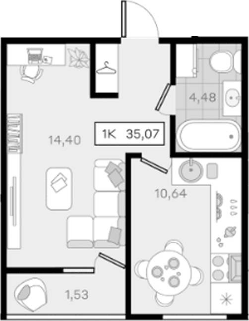 Продается 1-комн. квартира, 33.54 м²