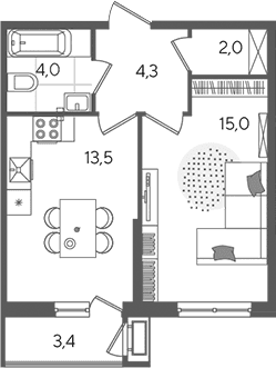 Продается 1-комн. квартира, 38.8 м²