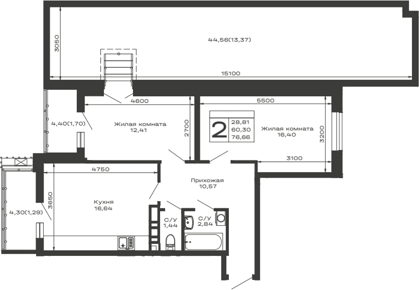 Продается 2-комн. квартира, 60.3 м²