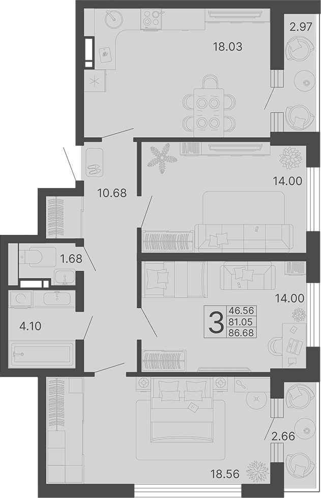Продается 3-комн. квартира, 81.05 м²