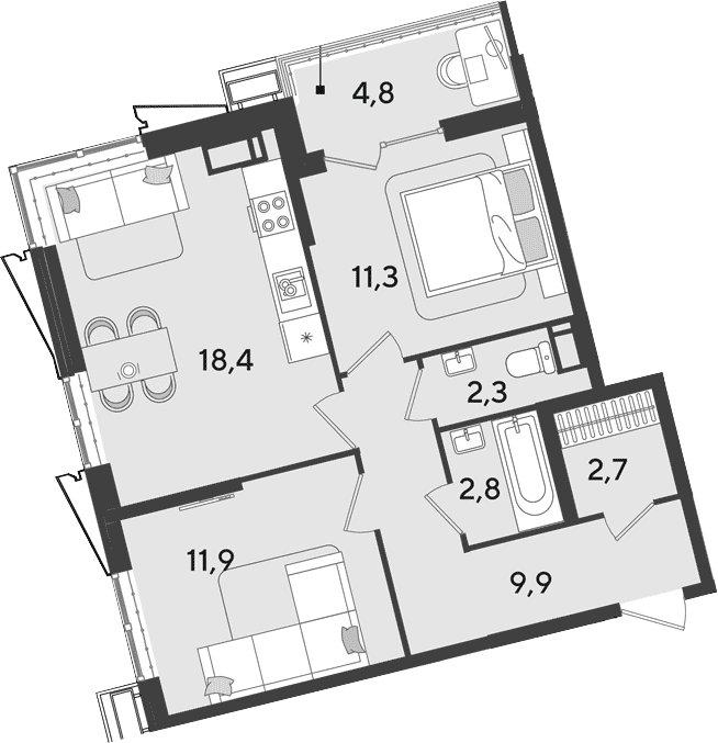 Продается 3-комн. квартира, 59.3 м²