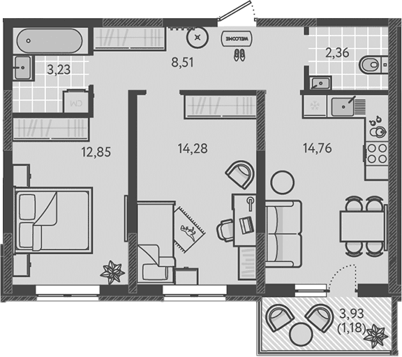 Продается 2-комн. квартира, 55.99 м²