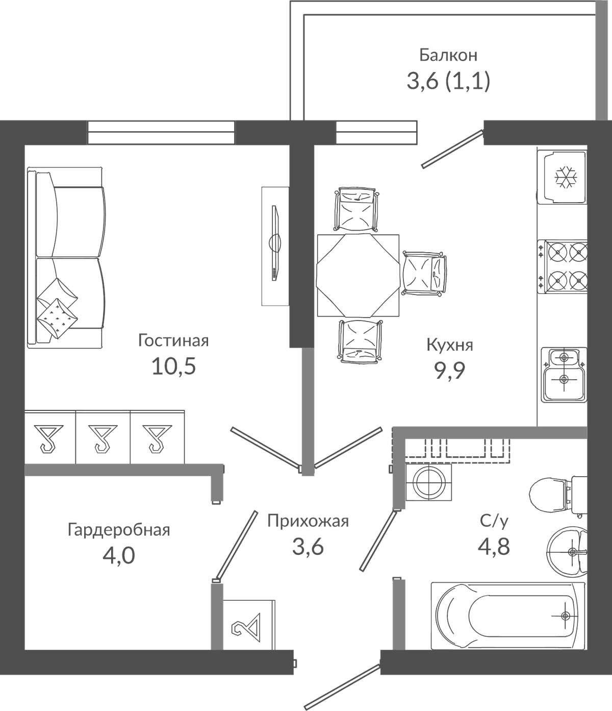 Продается 1-комн. квартира, 32.8 м²