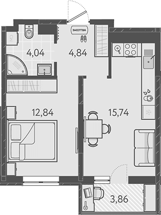 Продается 2-комн. квартира, 37.46 м²